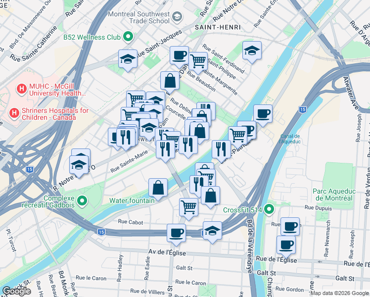 map of restaurants, bars, coffee shops, grocery stores, and more near 4800 Saint Ambroise Street in Montreal