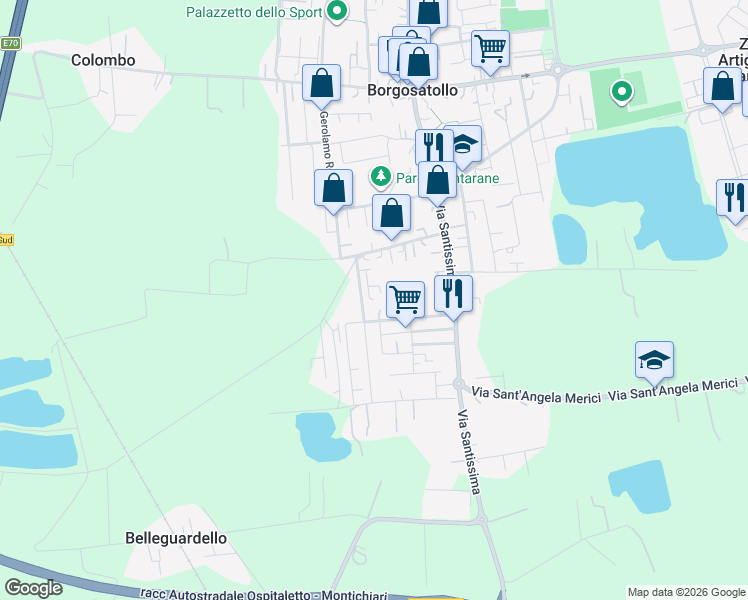map of restaurants, bars, coffee shops, grocery stores, and more near 30 Via Vincenzo Bellini in Borgosatollo