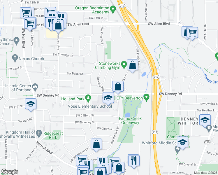 map of restaurants, bars, coffee shops, grocery stores, and more near 6905 Southwest Imperial Drive in Beaverton