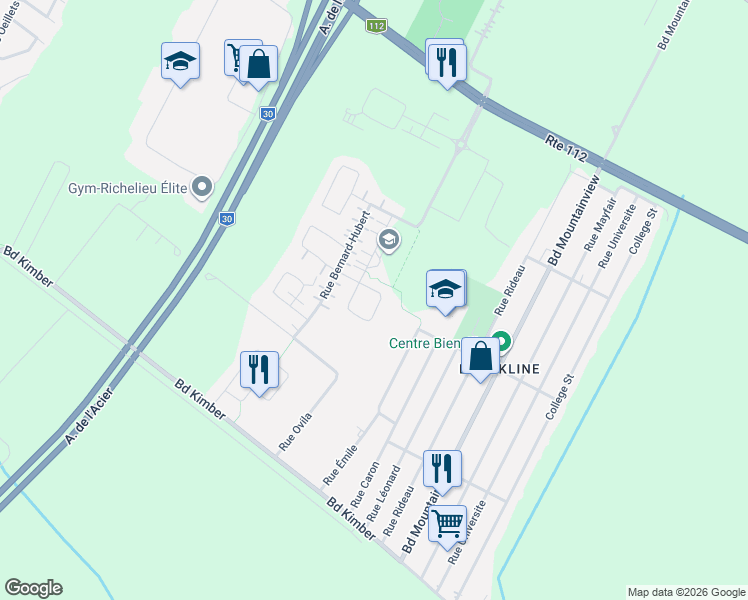 map of restaurants, bars, coffee shops, grocery stores, and more near 3625 Rue Médard-Émard in Longueuil