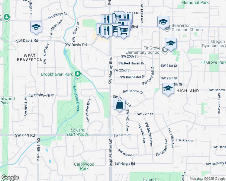 map of restaurants, bars, coffee shops, grocery stores, and more near in Beaverton