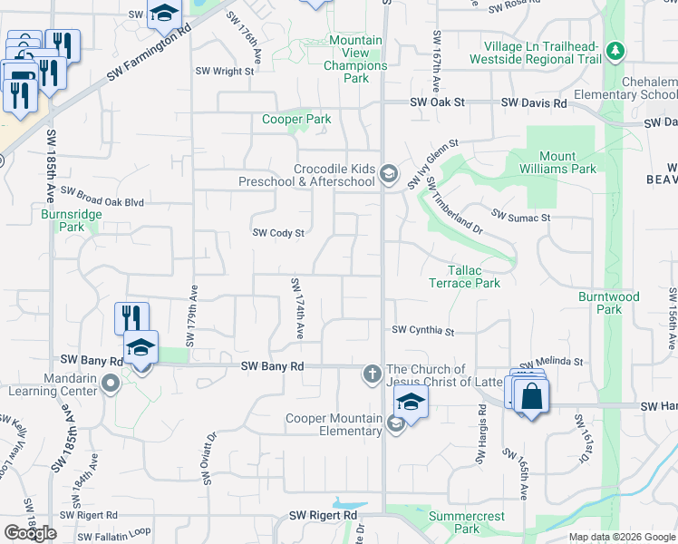 map of restaurants, bars, coffee shops, grocery stores, and more near 6960 Southwest 173rd Avenue in Aloha
