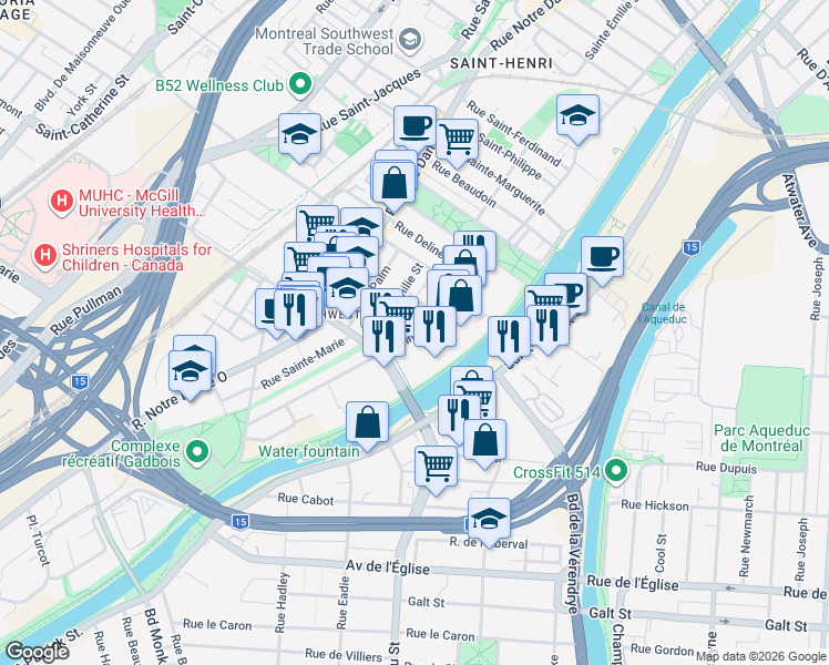 map of restaurants, bars, coffee shops, grocery stores, and more near 4781 Rue Saint-Ambroise in Montréal
