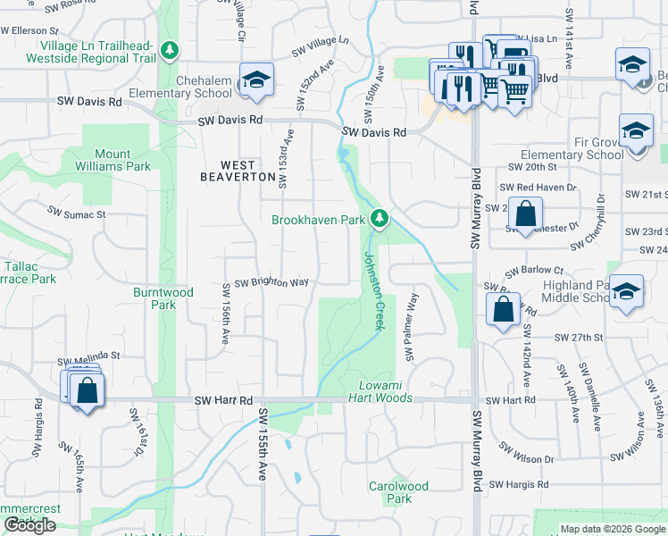 map of restaurants, bars, coffee shops, grocery stores, and more near 15110 Southwest Barlow Court in Beaverton