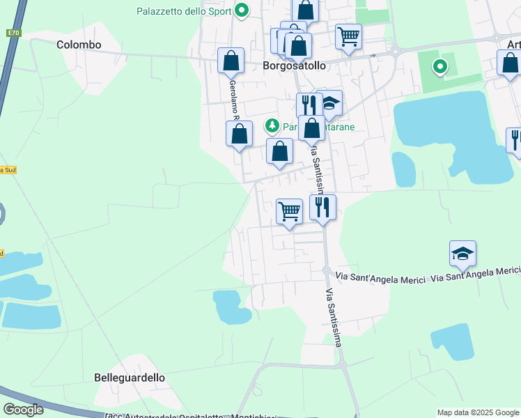 map of restaurants, bars, coffee shops, grocery stores, and more near 8 Via A. Vivaldi in Borgosatollo