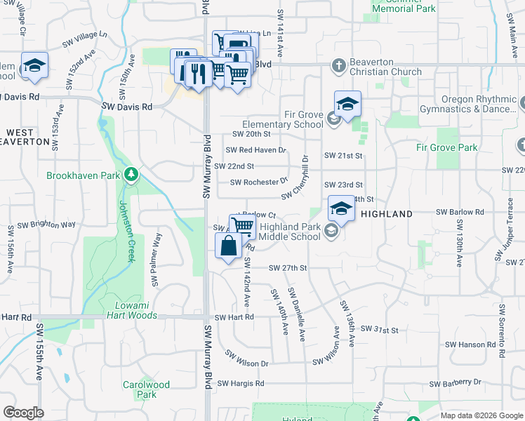 map of restaurants, bars, coffee shops, grocery stores, and more near 7005 Southwest 142nd Place in Beaverton