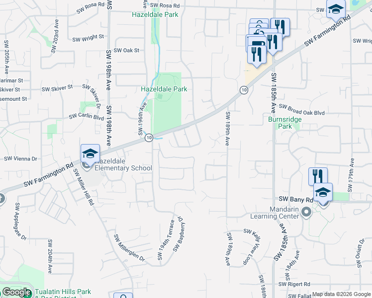 map of restaurants, bars, coffee shops, grocery stores, and more near 6900 Southwest 195th Avenue in Beaverton