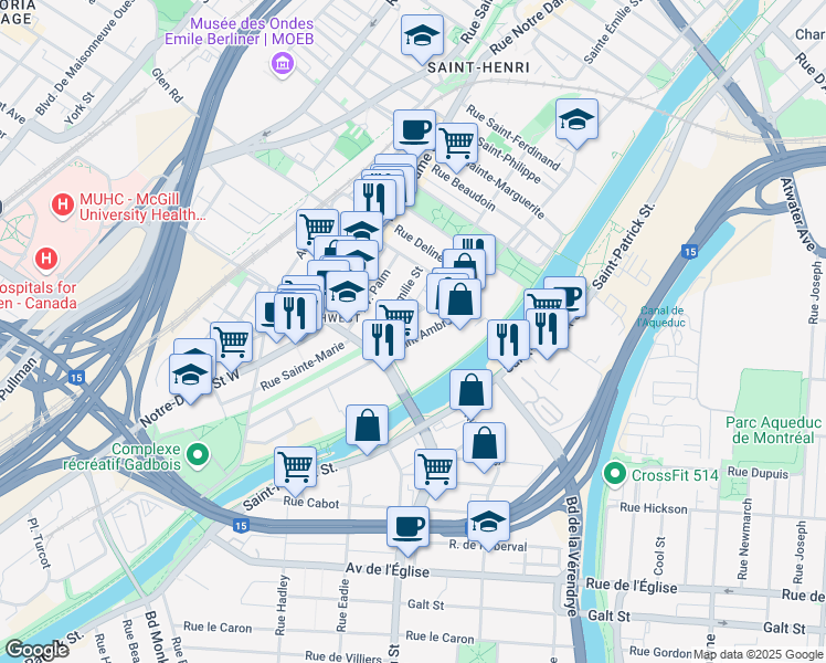 map of restaurants, bars, coffee shops, grocery stores, and more near 4751 Rue Saint-Ambroise in Montréal