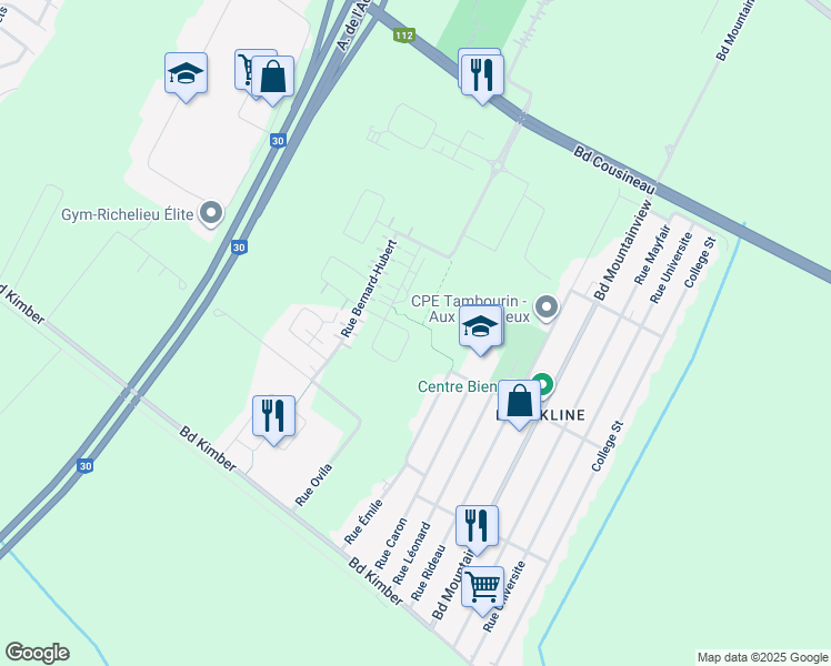 map of restaurants, bars, coffee shops, grocery stores, and more near 3600 Rue Médard-Émard in Longueuil