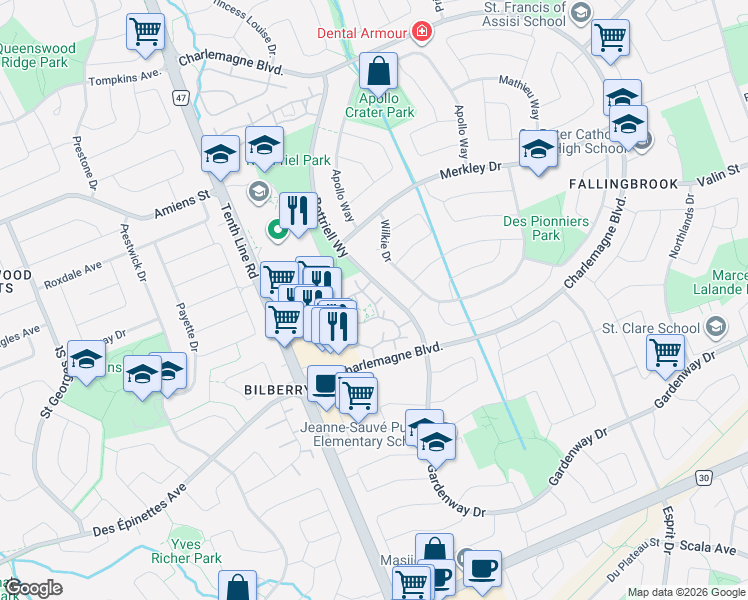 map of restaurants, bars, coffee shops, grocery stores, and more near in Ottawa