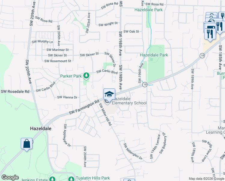 map of restaurants, bars, coffee shops, grocery stores, and more near 6795 Southwest Carlin Boulevard in Aloha