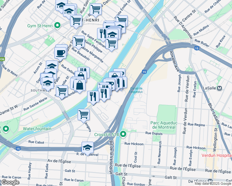 map of restaurants, bars, coffee shops, grocery stores, and more near 3700 Rue Saint-Patrick in Montréal