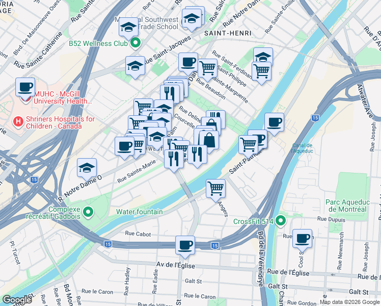 map of restaurants, bars, coffee shops, grocery stores, and more near 4751 Saint Ambroise Street in Montreal