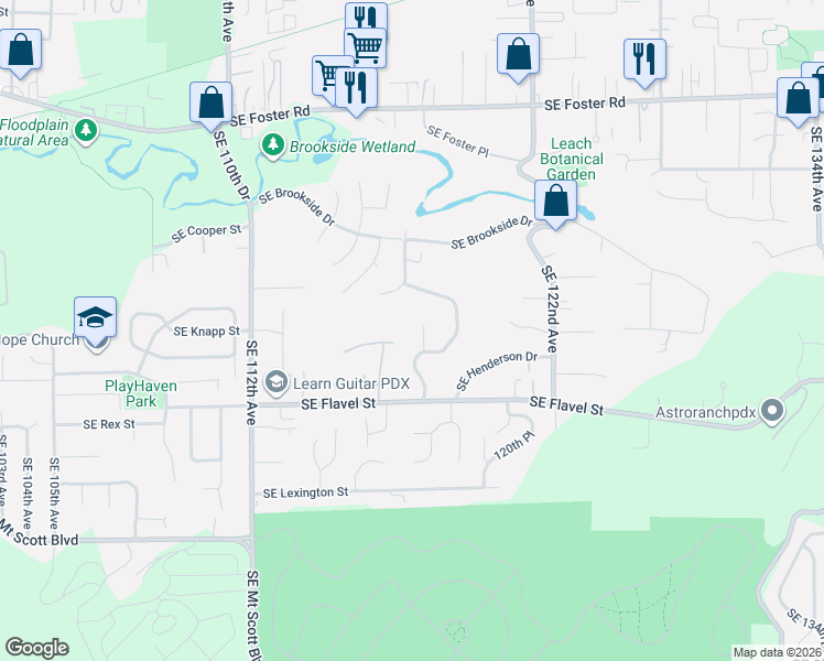 map of restaurants, bars, coffee shops, grocery stores, and more near 7104 Southeast 117th Place in Portland