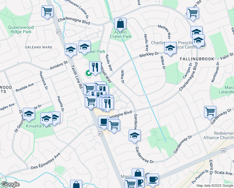 map of restaurants, bars, coffee shops, grocery stores, and more near in Ottawa