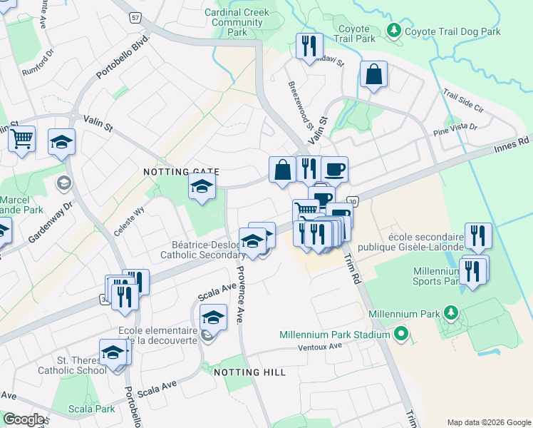 map of restaurants, bars, coffee shops, grocery stores, and more near 1173 Mulder Avenue in Ottawa