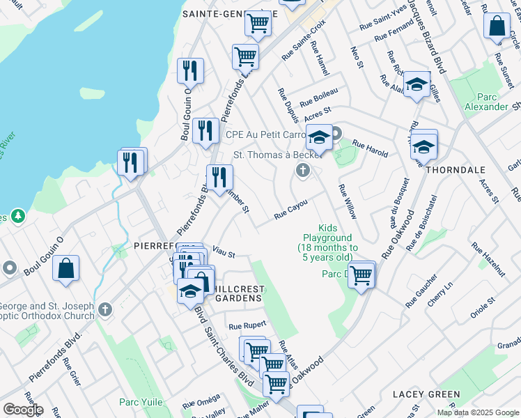map of restaurants, bars, coffee shops, grocery stores, and more near 4266 Rue Prévost in Montréal
