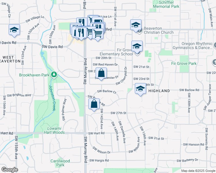 map of restaurants, bars, coffee shops, grocery stores, and more near 14170 Southwest Cherryhill Drive in Beaverton