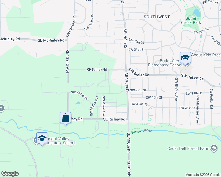 map of restaurants, bars, coffee shops, grocery stores, and more near 3668 Southwest 37th Street in Gresham
