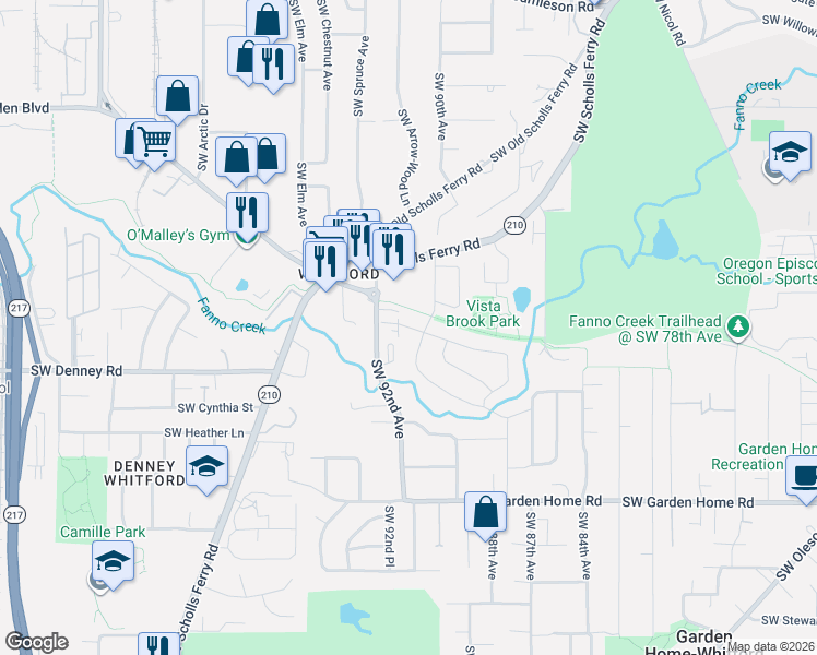 map of restaurants, bars, coffee shops, grocery stores, and more near 9118 Southwest Becker Drive in Portland