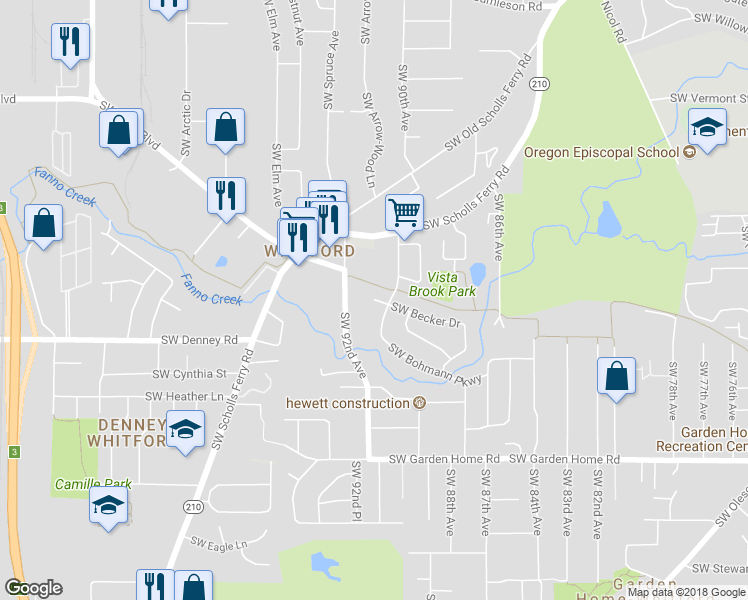 map of restaurants, bars, coffee shops, grocery stores, and more near 9112 Southwest Becker Drive in Portland