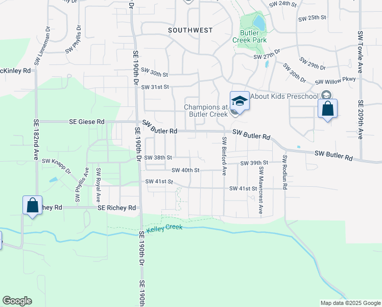 map of restaurants, bars, coffee shops, grocery stores, and more near 3570 Southwest Eastwood Place in Gresham
