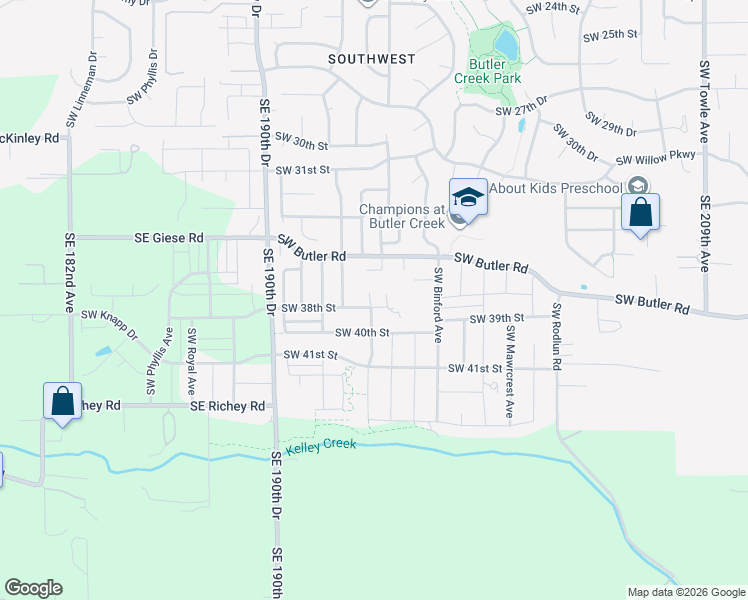 map of restaurants, bars, coffee shops, grocery stores, and more near 3570 Southwest Eastwood Place in Gresham