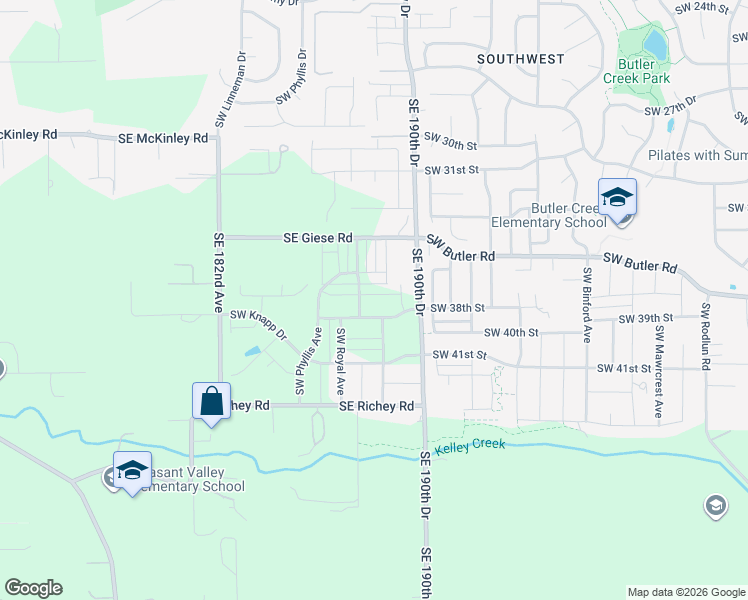 map of restaurants, bars, coffee shops, grocery stores, and more near 18840 Southeast Giese Road in Gresham