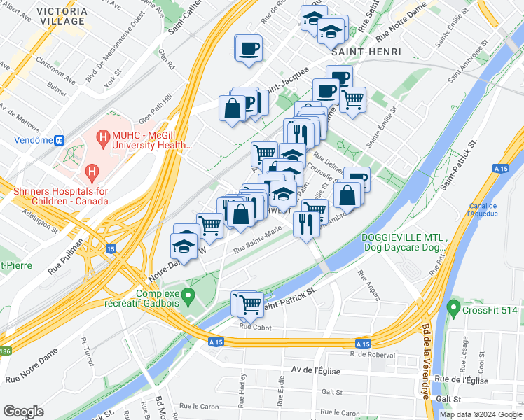 map of restaurants, bars, coffee shops, grocery stores, and more near 506 Rue Saint Rémi in Montréal
