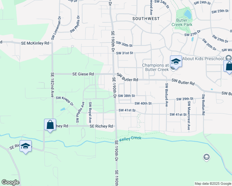 map of restaurants, bars, coffee shops, grocery stores, and more near 7200 Southeast 190th Drive in Gresham