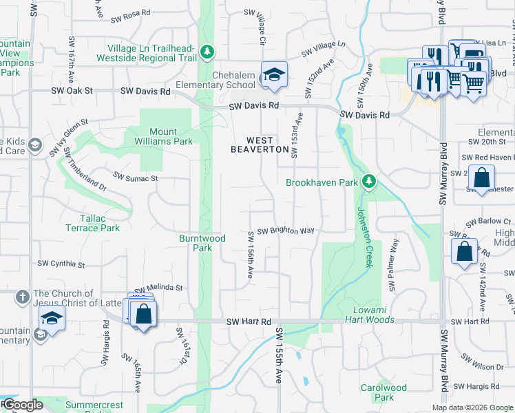 map of restaurants, bars, coffee shops, grocery stores, and more near 15575 Southwest Beverly Beach Court in Beaverton