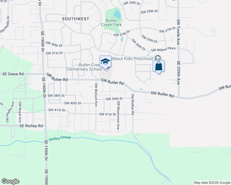 map of restaurants, bars, coffee shops, grocery stores, and more near 2201-2465 Southwest Butler Road in Gresham