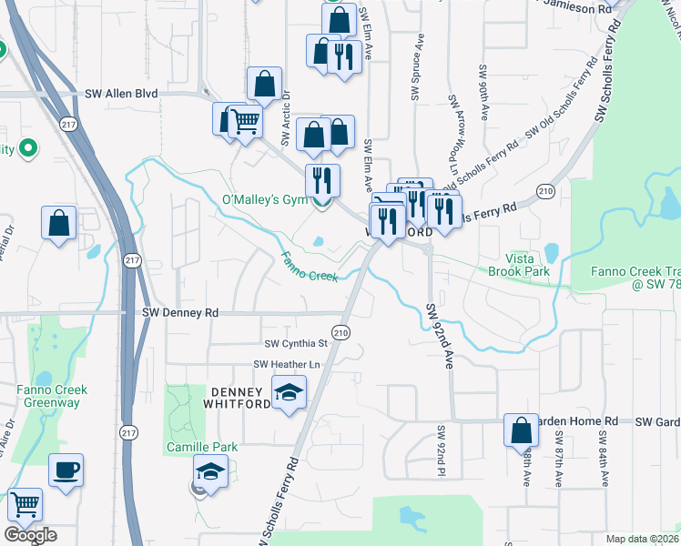 map of restaurants, bars, coffee shops, grocery stores, and more near 6745 Southwest Scholls Ferry Road in Beaverton