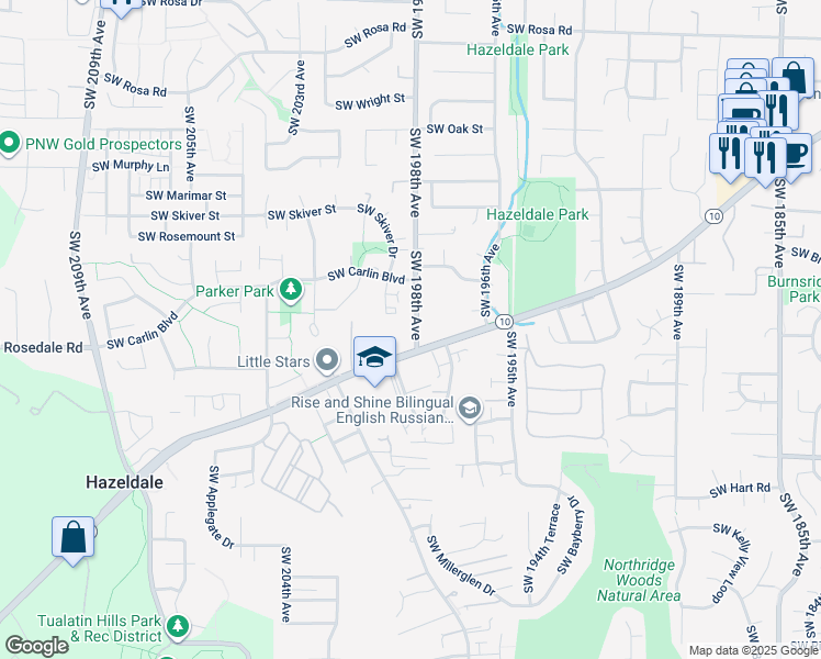 map of restaurants, bars, coffee shops, grocery stores, and more near 6845 Southwest 198th Avenue in Beaverton