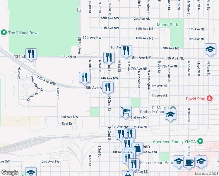 map of restaurants, bars, coffee shops, grocery stores, and more near 198 5th Ave NW in Aberdeen