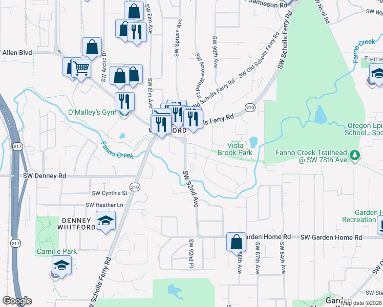 map of restaurants, bars, coffee shops, grocery stores, and more near 9112 Southwest Becker Drive in Portland