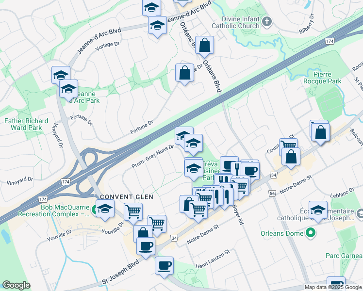map of restaurants, bars, coffee shops, grocery stores, and more near 6322 Friar Gate in Gt