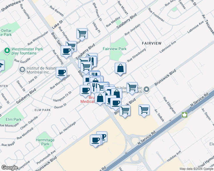 map of restaurants, bars, coffee shops, grocery stores, and more near 285 Avenue Labrosse in Pointe-Claire