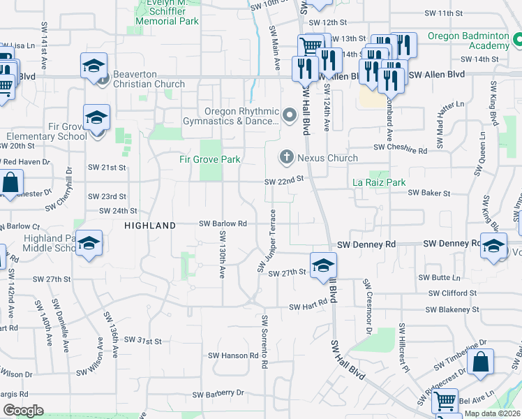 map of restaurants, bars, coffee shops, grocery stores, and more near 6790 Southwest Dale Avenue in Beaverton