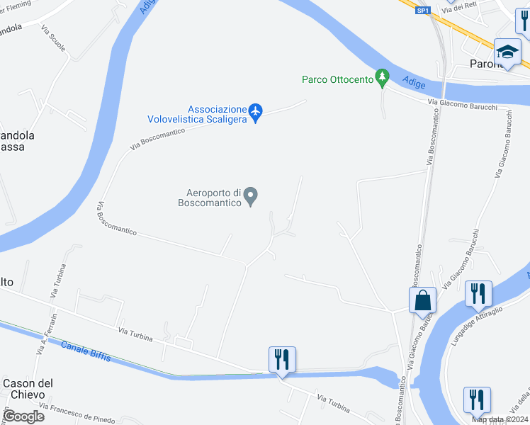 map of restaurants, bars, coffee shops, grocery stores, and more near 6 Via Bscomantico in Verona