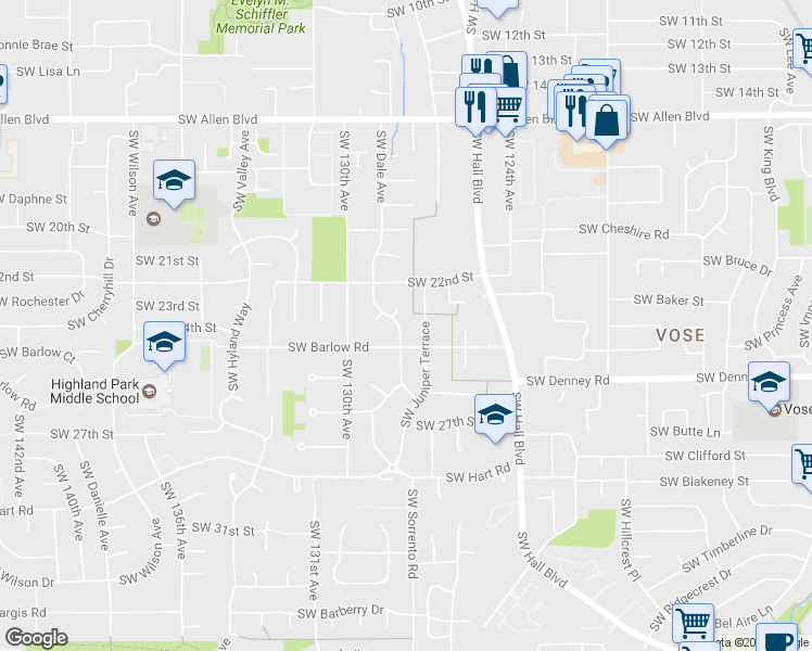 map of restaurants, bars, coffee shops, grocery stores, and more near 6790 Southwest Dale Avenue in Beaverton