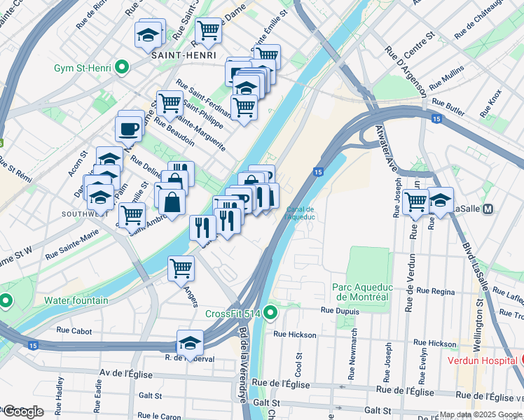 map of restaurants, bars, coffee shops, grocery stores, and more near 3700 Rue Saint-Patrick in Montréal