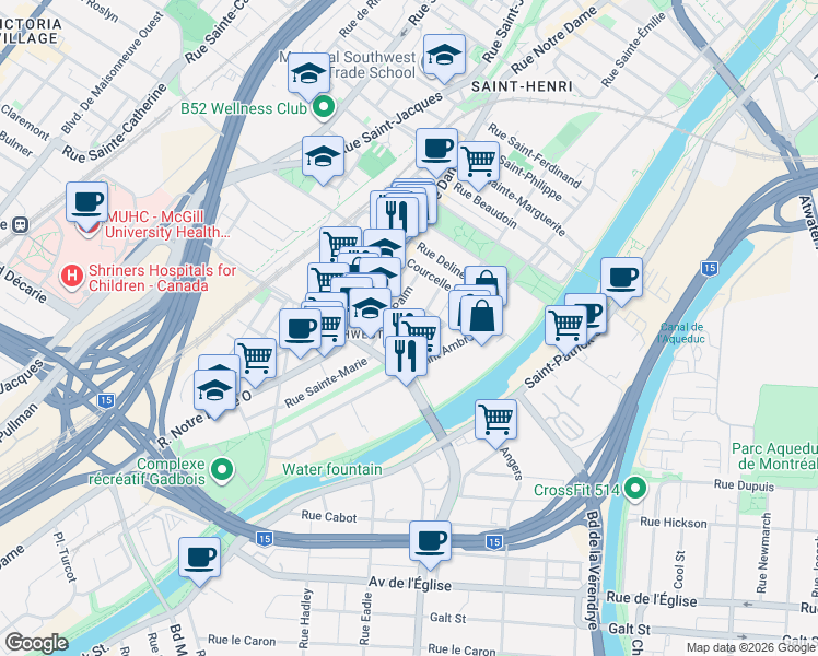 map of restaurants, bars, coffee shops, grocery stores, and more near 4827 Rue Sainte-Émilie in Montréal