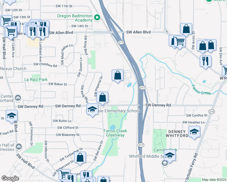 map of restaurants, bars, coffee shops, grocery stores, and more near 6750 Southwest 111th Avenue in Beaverton