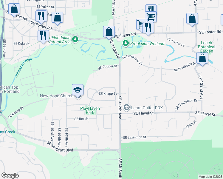 map of restaurants, bars, coffee shops, grocery stores, and more near 7202 Southeast Terrace Trails Drive in Portland