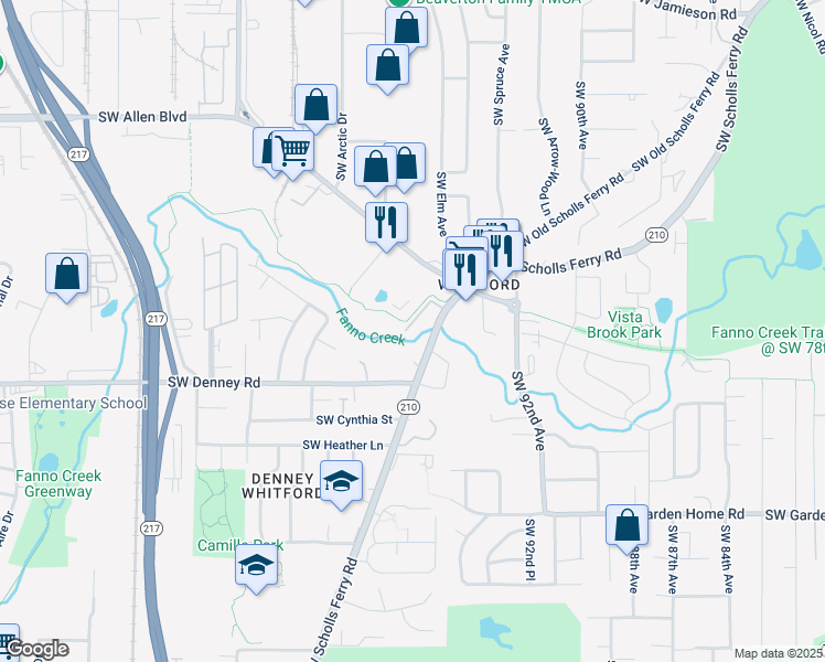 map of restaurants, bars, coffee shops, grocery stores, and more near 6745 Southwest Scholls Ferry Road in Beaverton