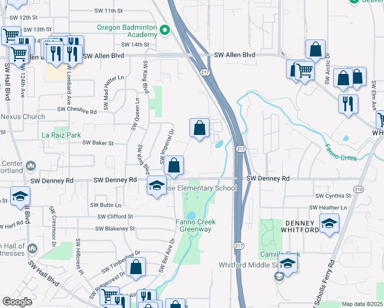 map of restaurants, bars, coffee shops, grocery stores, and more near 6750 Southwest 111th Avenue in Beaverton
