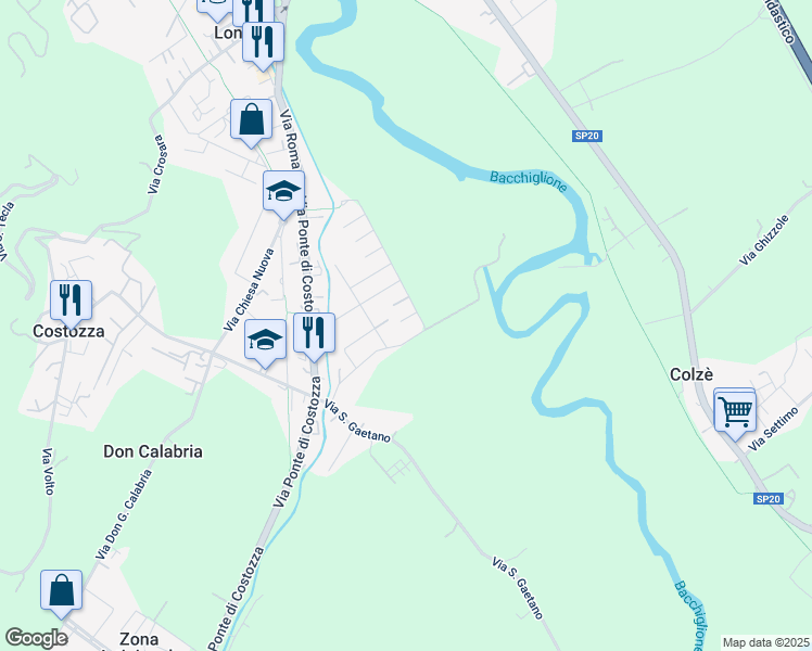 map of restaurants, bars, coffee shops, grocery stores, and more near 13 Via Cappellaro in Longare