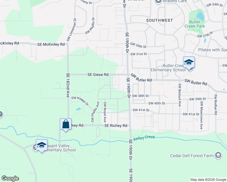 map of restaurants, bars, coffee shops, grocery stores, and more near 3649 Southwest 37th Street in Gresham