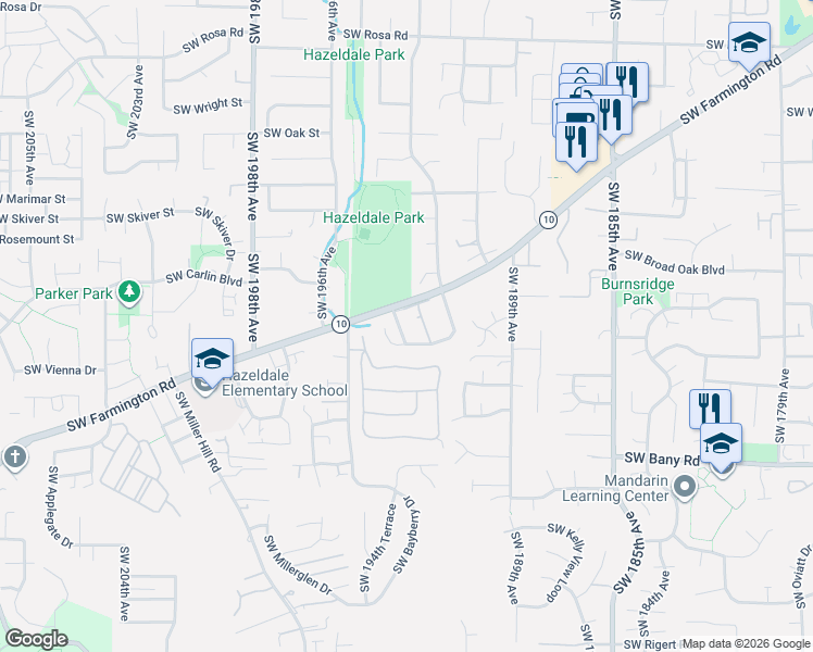 map of restaurants, bars, coffee shops, grocery stores, and more near 6770 Southwest 194th Terrace in Beaverton